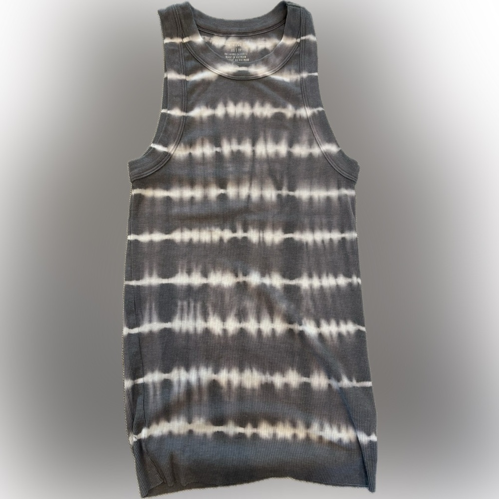 Aerie Gray and White Tie-Dye Tank Top